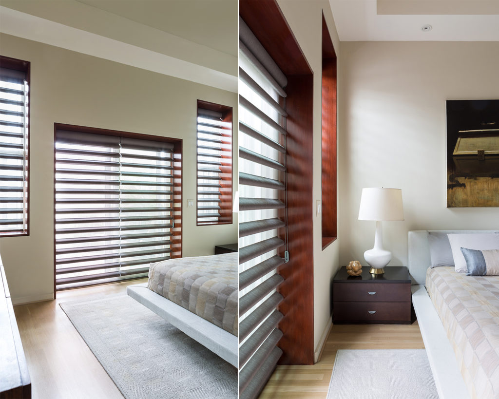 Contemporary bedroom with vision blinds