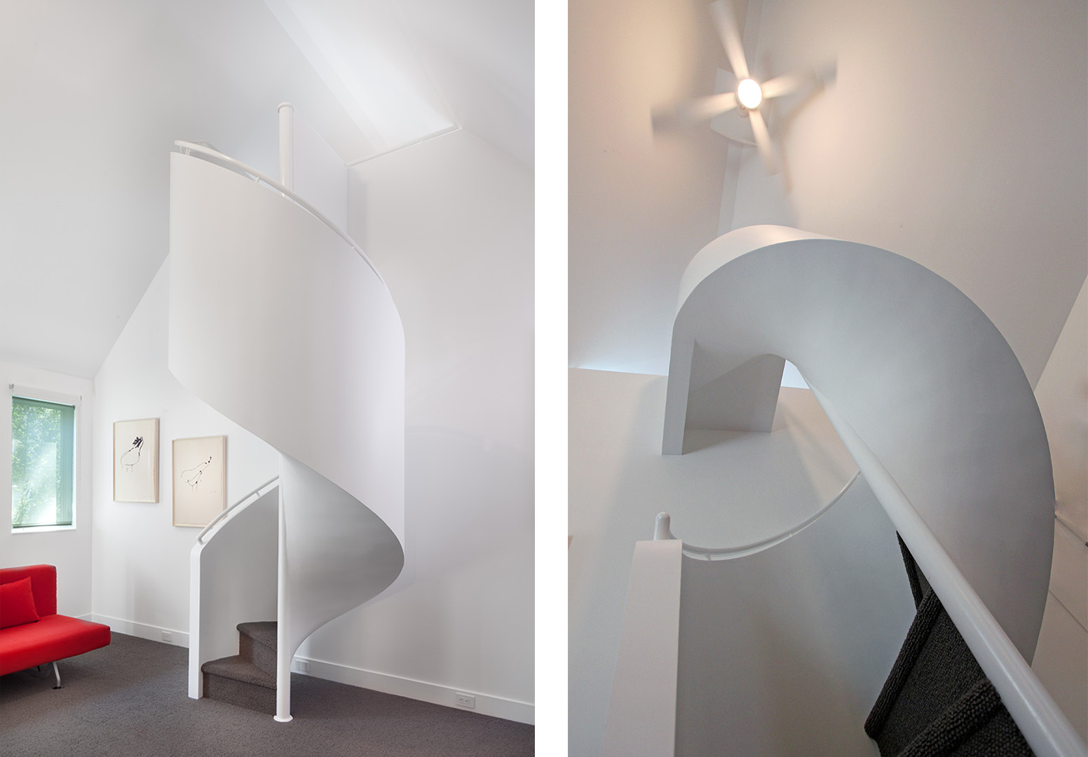 Custom modern spiral staircase to loft